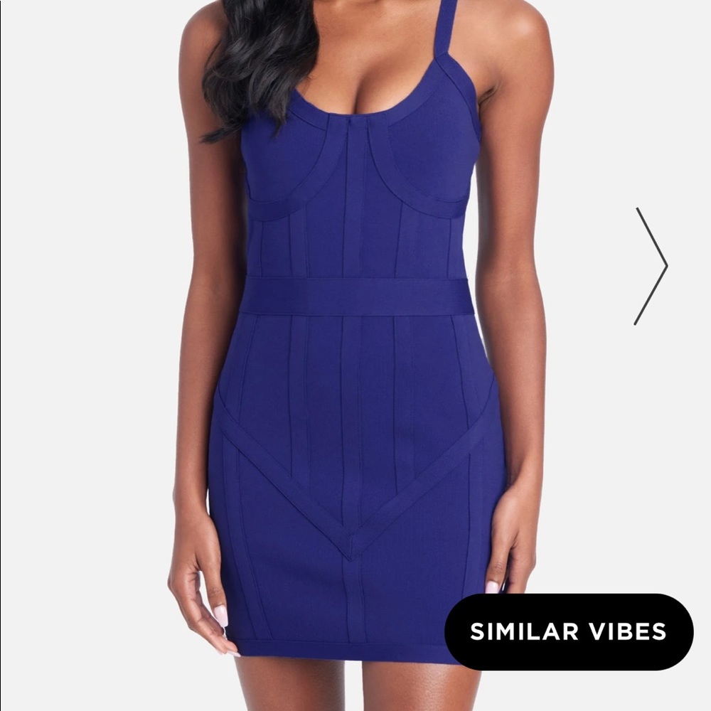 BEBE CORSET BANDAGE DRESS IN BLUE IRIS